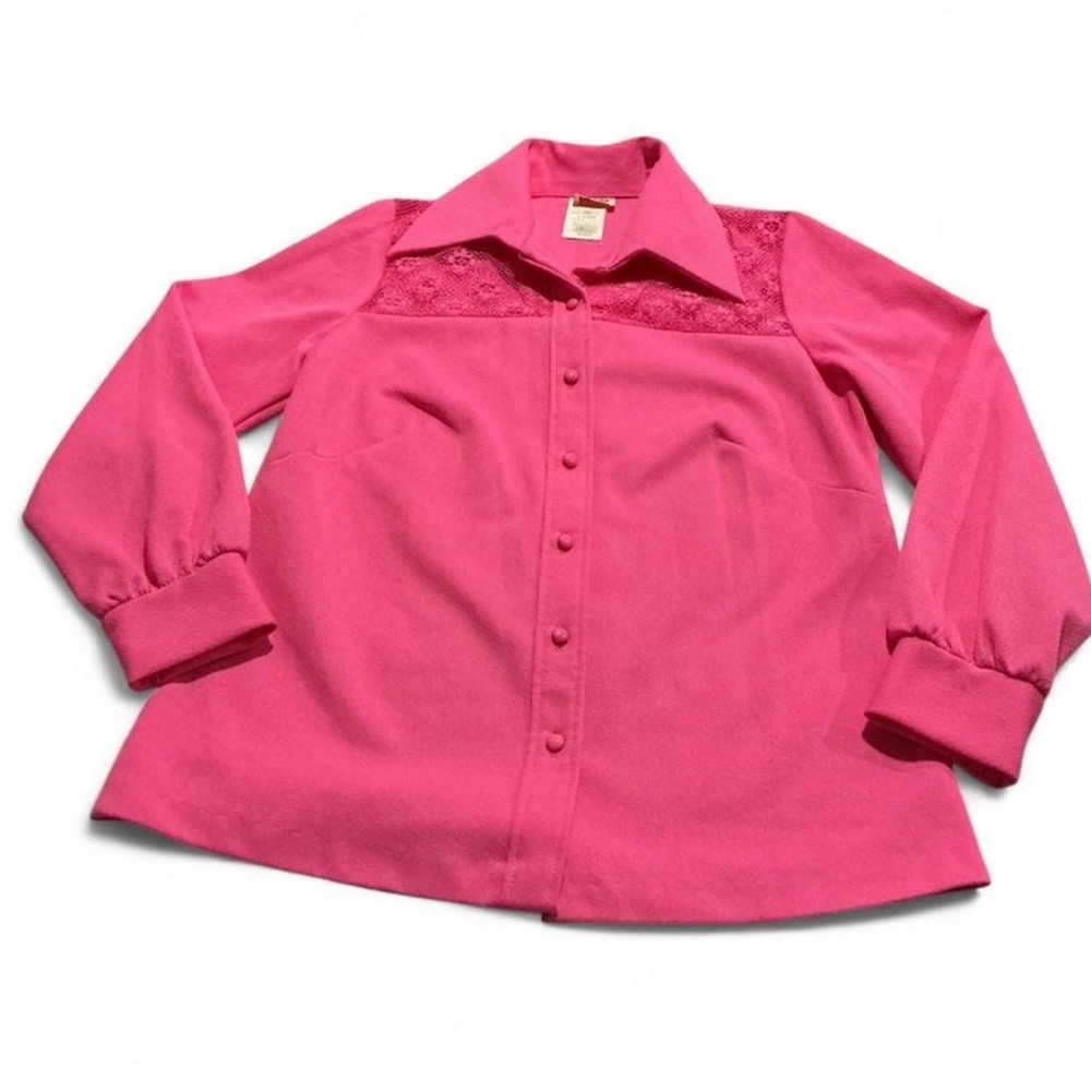Vtg Hayes Pink Women's Button Down Long Sleeve Shirt with lace detailing Country